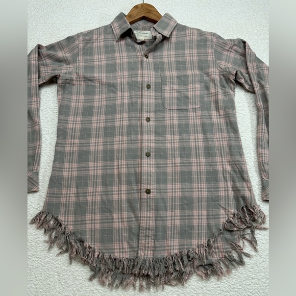 Current/Elliot Women’s Button Down Frayed Hem Shirt Size 0 Gray and Pink - Picture 3 of 10